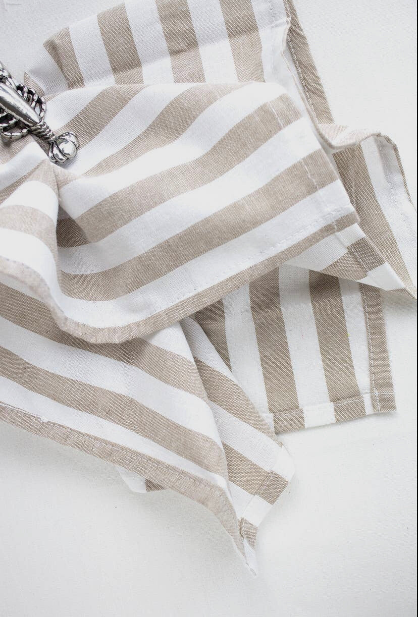 Beige & White Stripe Cotton Table Runner