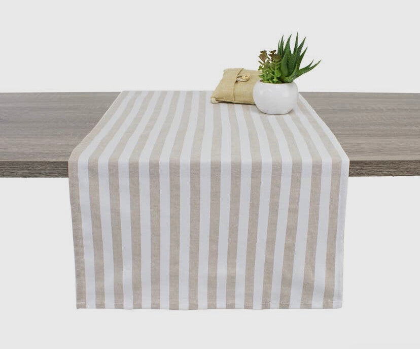 Beige & White Stripe Cotton Table Runner